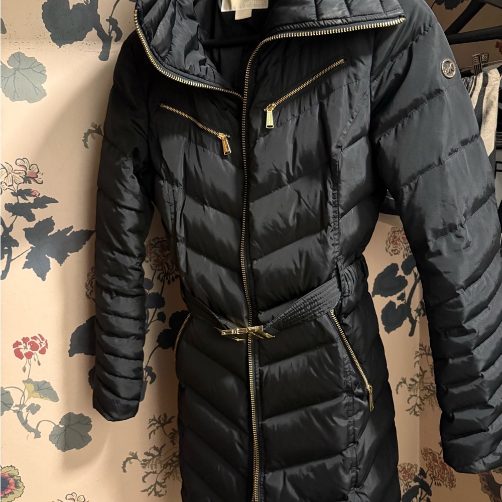 Michael Kors Black Puffer Jacket with Gold Accents